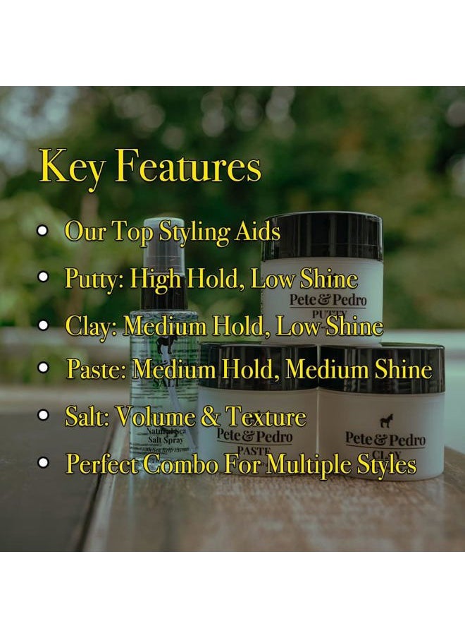 Pete & Pedro CORE FOUR HAIR KIT - Men's Hairstlying Best Of Set | Hair Clay, Paste, Putty, & Sea Salt Spray | As Seen on Shark Tank, 2 oz. Each  - Image 2