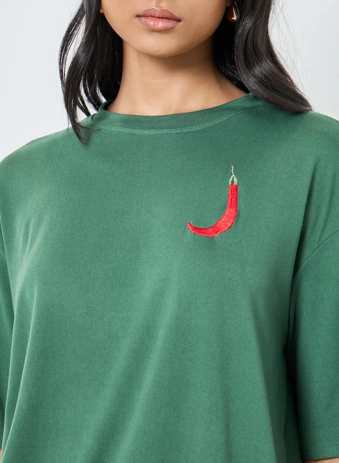 Take Two Embroidered Chili Pepper Oversized T-Shirt