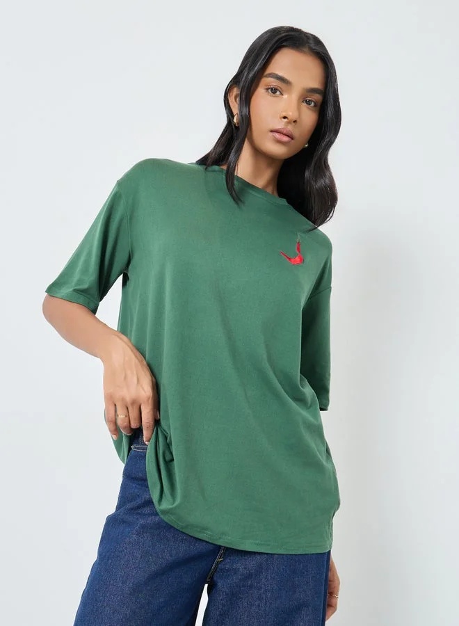 Take Two Embroidered Chili Pepper Oversized T-Shirt