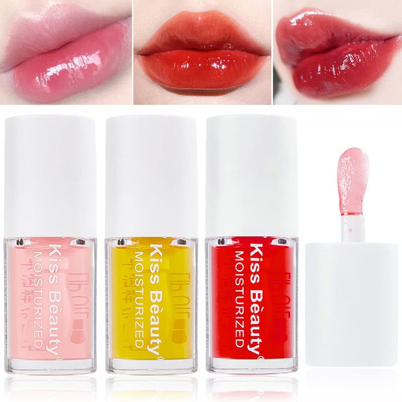 3 Pcs Fruity Plumping Lip Oil Moisturizing Hydrating Lip Care Hydrating Lip Gloss Tinted Lip Balm Long Lasting  Nourishing Lip Glow Oil Nonsticky Fresh Texture
