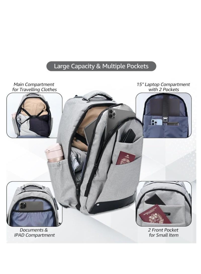 lychee Rolling Backpack-Adult Business Laptop Backpack with Wheels-18 inch Invisible Shoulder Strap Waterproof Backpack with Roller-Trolley Suitcase Travel Bag,Grey  - Image 3