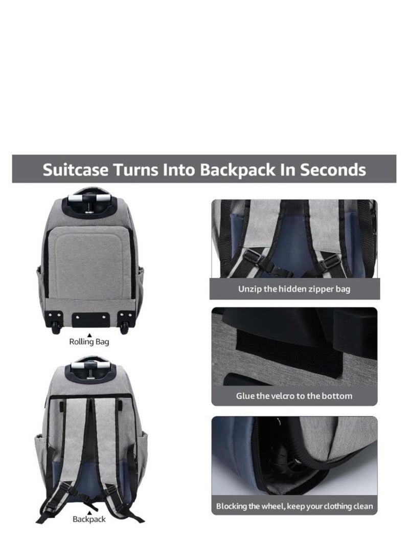 lychee Rolling Backpack-Adult Business Laptop Backpack with Wheels-18 inch Invisible Shoulder Strap Waterproof Backpack with Roller-Trolley Suitcase Travel Bag,Grey  - Image 5