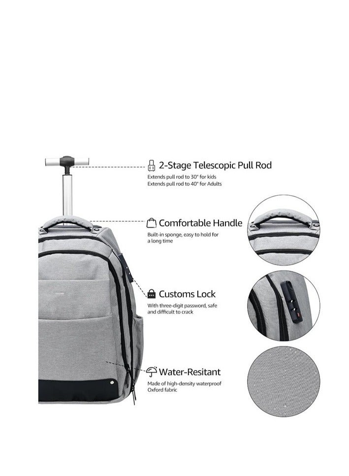 lychee Rolling Backpack-Adult Business Laptop Backpack with Wheels-18 inch Invisible Shoulder Strap Waterproof Backpack with Roller-Trolley Suitcase Travel Bag,Grey  - Image 4
