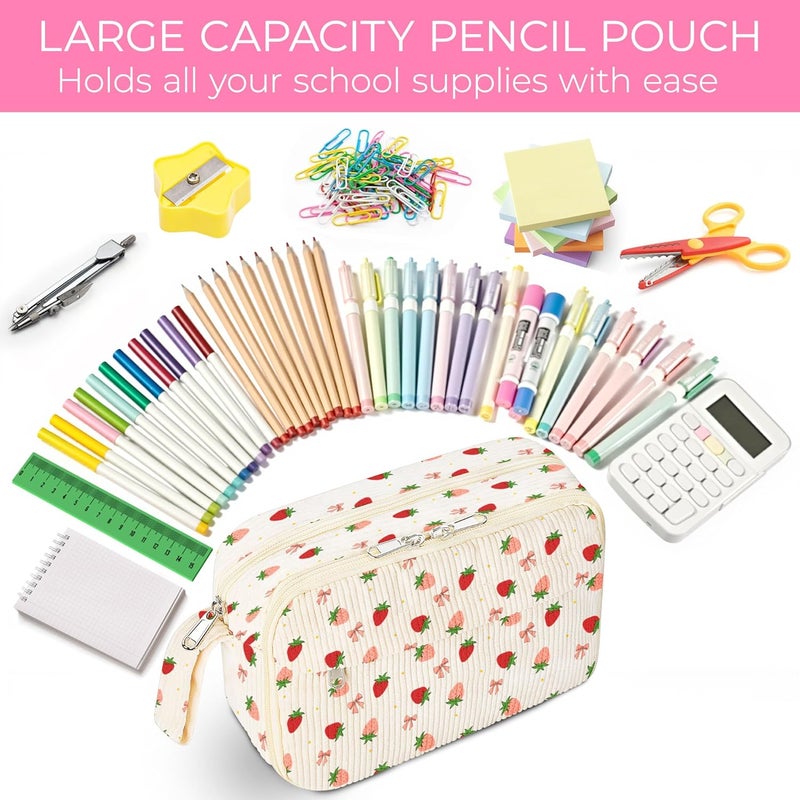 Aesthetic Fleece Pencil Case: Pink, Multi-Compartment - Spacious Cute Pencil Bag for School Students & Stationery Organization - Image 4