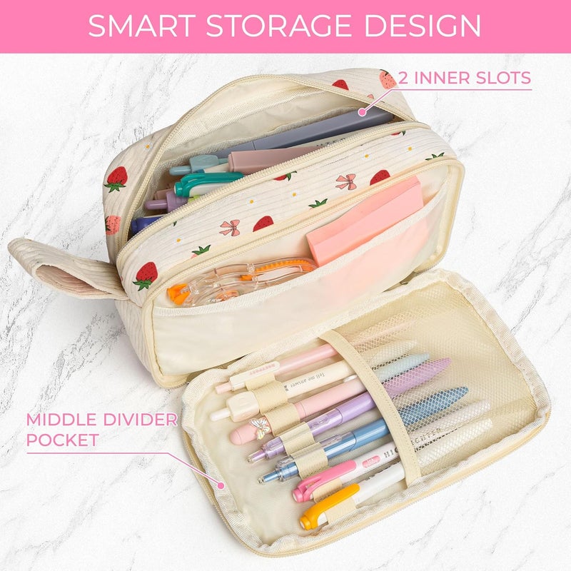 Aesthetic Fleece Pencil Case: Pink, Multi-Compartment - Spacious Cute Pencil Bag for School Students & Stationery Organization - Image 2