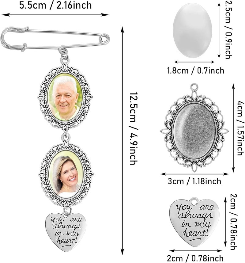 klarako Wedding Bouquet Photo Charm DIY Brooch Making Kit Pin Lacy Oval Picture Frame with Pendant for Family Friend Wife Daughter for Holiday Craft Use - Image 2