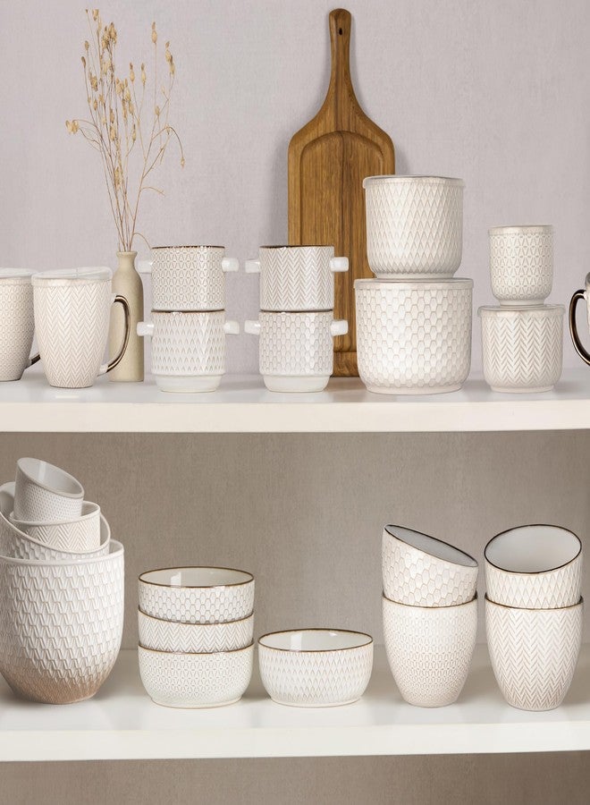 KooK Ceramic Soup Bowls with Handles, Embossed, for French Onion Soup, Pastas, Ramen, Stews, Microwave & Dishwasher Safe, Ivory with Hand-Painted Rim, Set of 4, 24 oz, Narbonne Collection - Image 4