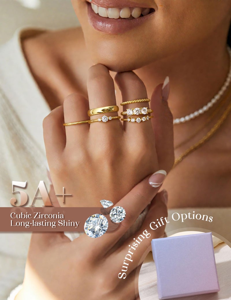 Besteel Gold Rings for Women - Non Tarnish 14K Gold Plated Stackable Rings, Dainty Cubic Zirconia Thin Thumb Ring Set, Trendy Statement Promise Wedding Bands Engagement Ring for Women Size 6-10 - Image 4