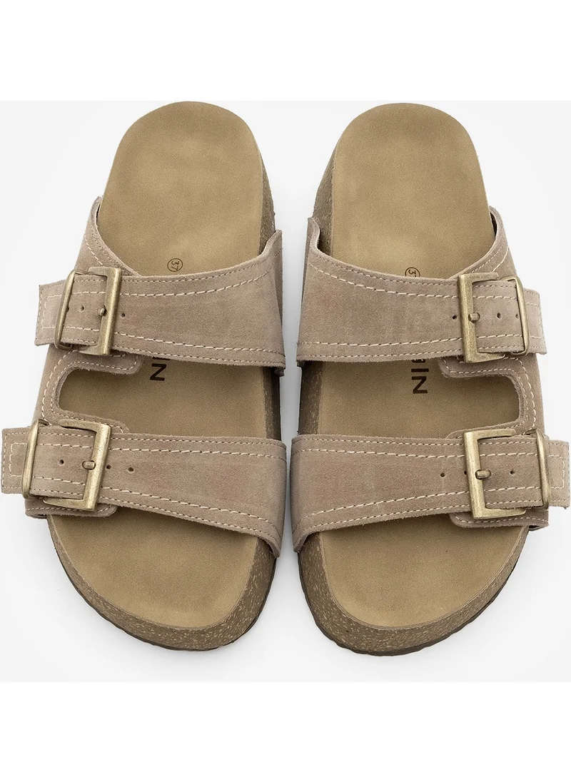 MARJIN Women's Genuine Leather Double-Strap Cork Sole Casual Slippers Roneta