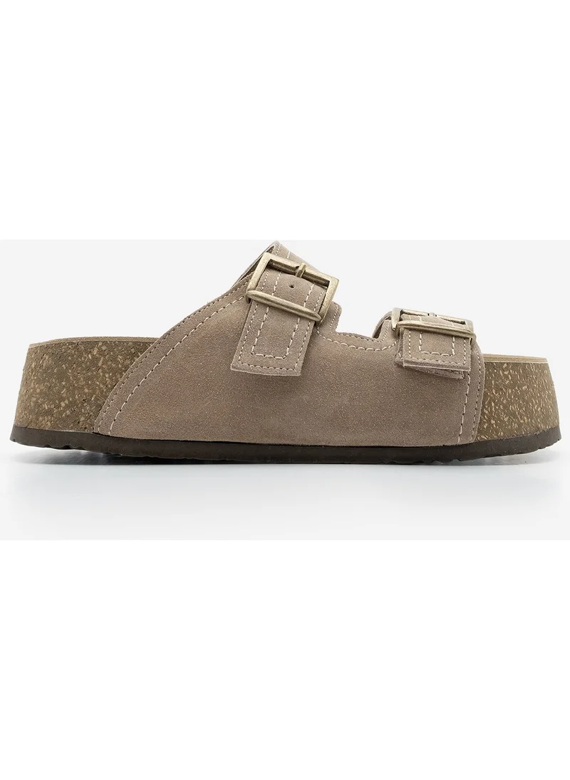 مارجين Women's Genuine Leather Double-Strap Cork Sole Casual Slippers Roneta