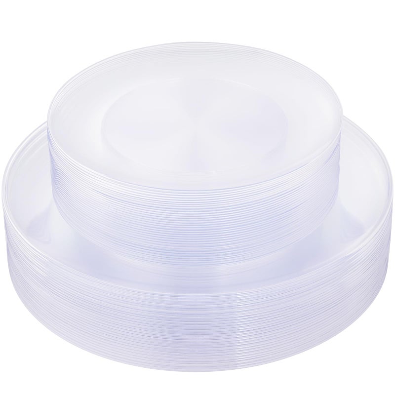 KIRE 60PCS Clear Plastic Plates  Heavy Duty Clear Disposable Plates for PartyWedding  Include 30Pieces 1025inch Dinner Plates and 30Pieces 75inch DessertSalad Plates