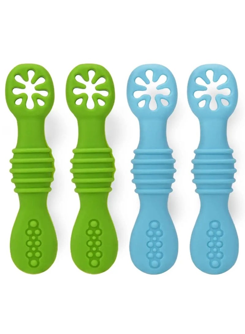 SYOSI Baby Spoons, Self-Feeding Toddler Utensils, First + Second Stage Toddler Utensils - Baby Led Weaning Spoons - 100% Food Grade Silicone Training Spoons, Best Self Feeding, 6 Months+ - Image 1