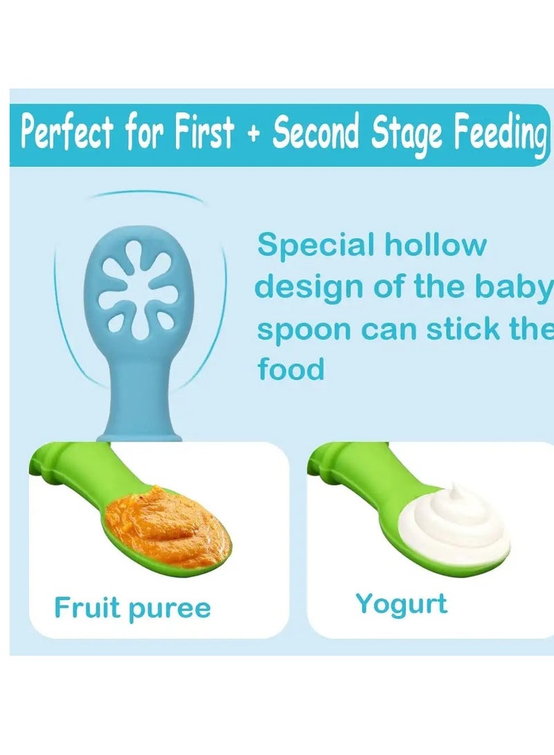 SYOSI Baby Spoons, Self-Feeding Toddler Utensils, First + Second Stage Toddler Utensils - Baby Led Weaning Spoons - 100% Food Grade Silicone Training Spoons, Best Self Feeding, 6 Months+ - Image 4