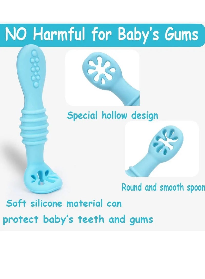 SYOSI Baby Spoons, Self-Feeding Toddler Utensils, First + Second Stage Toddler Utensils - Baby Led Weaning Spoons - 100% Food Grade Silicone Training Spoons, Best Self Feeding, 6 Months+ - Image 5