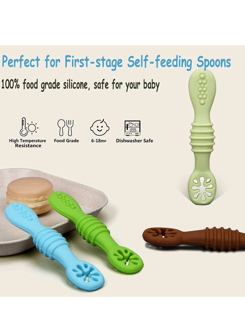 SYOSI Baby Spoons, Self-Feeding Toddler Utensils, First + Second Stage Toddler Utensils - Baby Led Weaning Spoons - 100% Food Grade Silicone Training Spoons, Best Self Feeding, 6 Months+ - Image 2