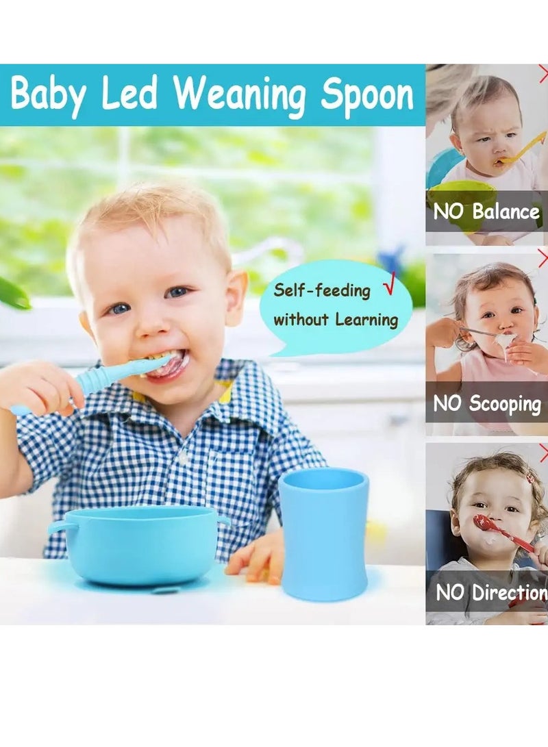 SYOSI Baby Spoons, Self-Feeding Toddler Utensils, First + Second Stage Toddler Utensils - Baby Led Weaning Spoons - 100% Food Grade Silicone Training Spoons, Best Self Feeding, 6 Months+ - Image 3