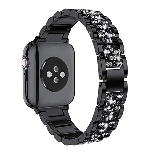 Mosonio Compatible with Apple Watch Band 44mm with Case Women, Jewelry Replacement Metal Wristband Strap with 2 Pack Bling PC Protective Cover for iWatch Series 6/5/4(Black) - Image 2
