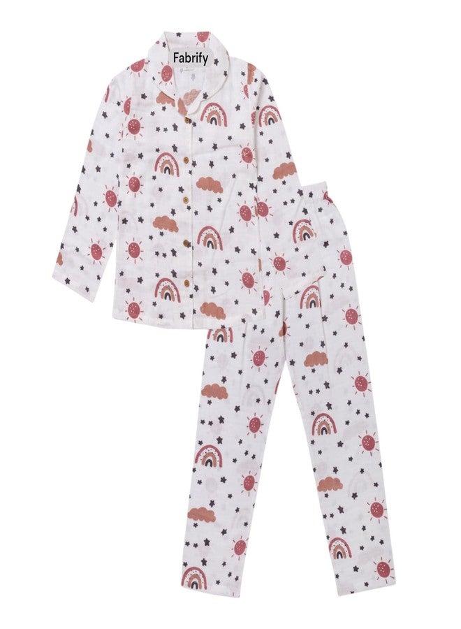 Fabrify Baby and Kids Cotton Printed Pyjama Set, Unisex Nightwear, Full Sleeve, Regular Fit, Trendy Nightsuit for Boys and Girls (Rainbow Dreams) (7-8 Y) - Image 1