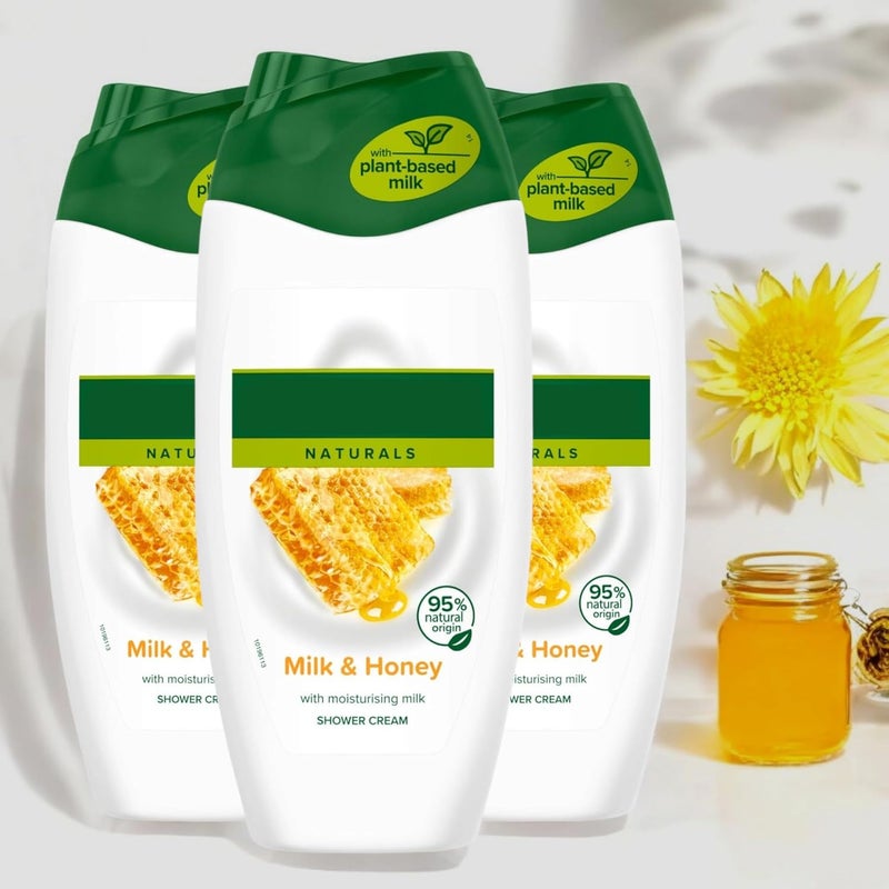 3 x 250ml Naturals Plant Based MILK HONEY Body Wash Shower Gel