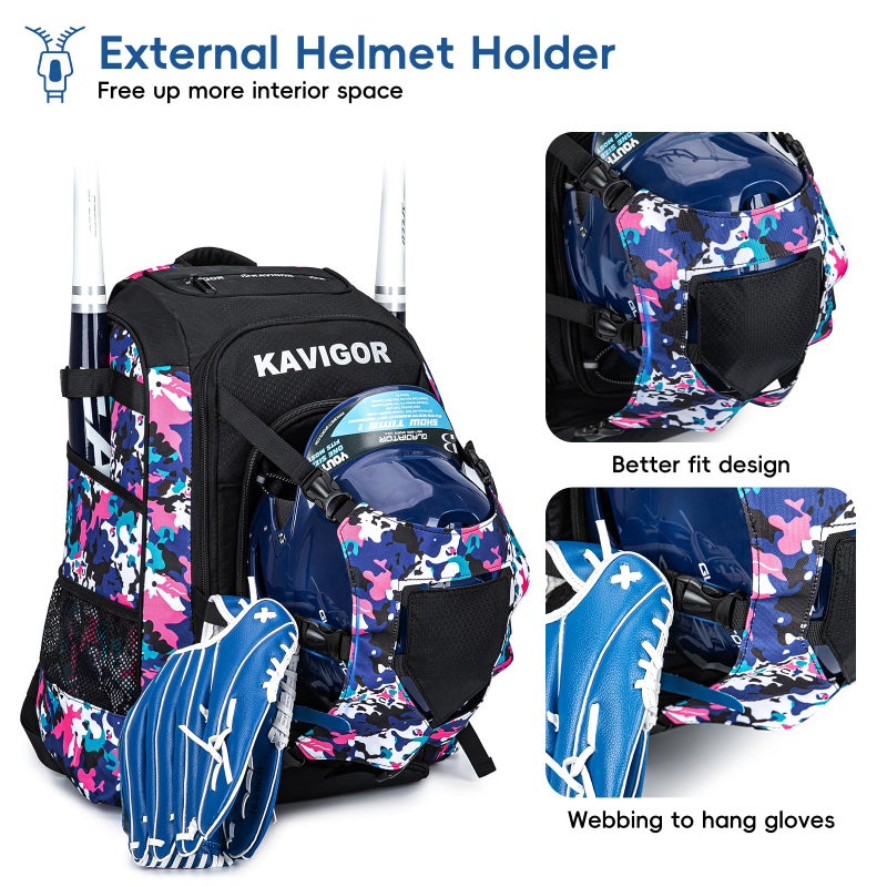 KAVIGOR Baseball Bag for Youth and Adult, Softball Backpack 50L Large Capacity, Equipment Backpack with Laptop Compartment and Charge Port - Image 3