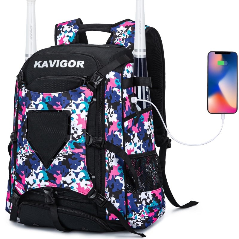 KAVIGOR Baseball Bag for Youth and Adult, Softball Backpack 50L Large Capacity, Equipment Backpack with Laptop Compartment and Charge Port - Image 1