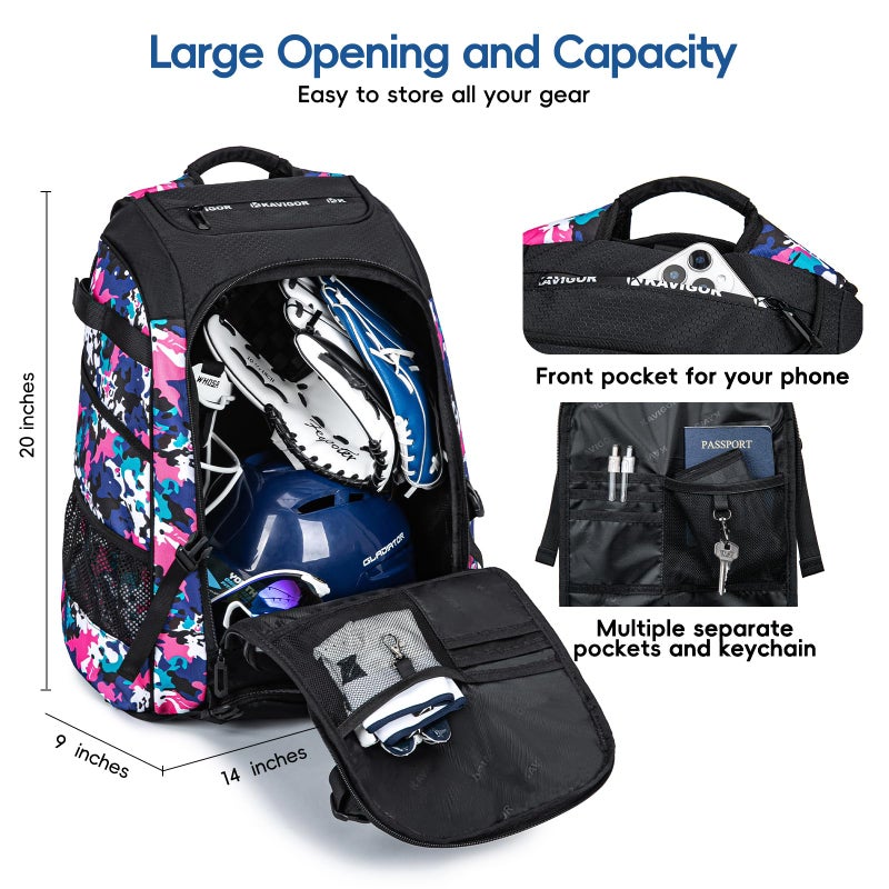KAVIGOR Baseball Bag for Youth and Adult, Softball Backpack 50L Large Capacity, Equipment Backpack with Laptop Compartment and Charge Port - Image 5