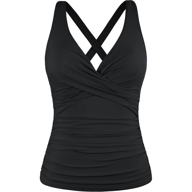 Hilor Women's Underwire Tankini Top Tummy Control Bathing Suits Sexy V Neck Crossover Swim Top Only - Image 1