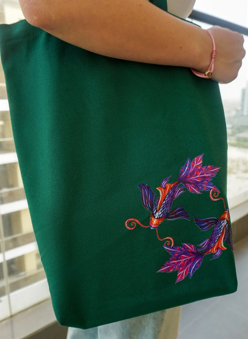 Janara Jones  Koi Fish Hand Painted Orange Tote Bag for Women | Best Price UAE