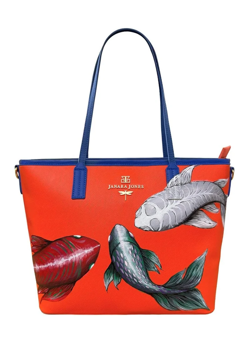 Koi Fish Hand Painted Orange Tote Bag
