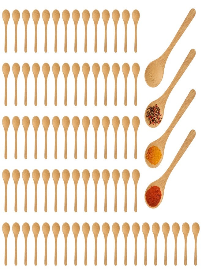 Caeuiciw 100Pcs Small Wooden Spoons Mini Tiny Wood Spoons Bulk for Tea Coffee Sugar Ice Cream Salt Spices Honey Jars Home Kitchen 5 Inch - Image 1