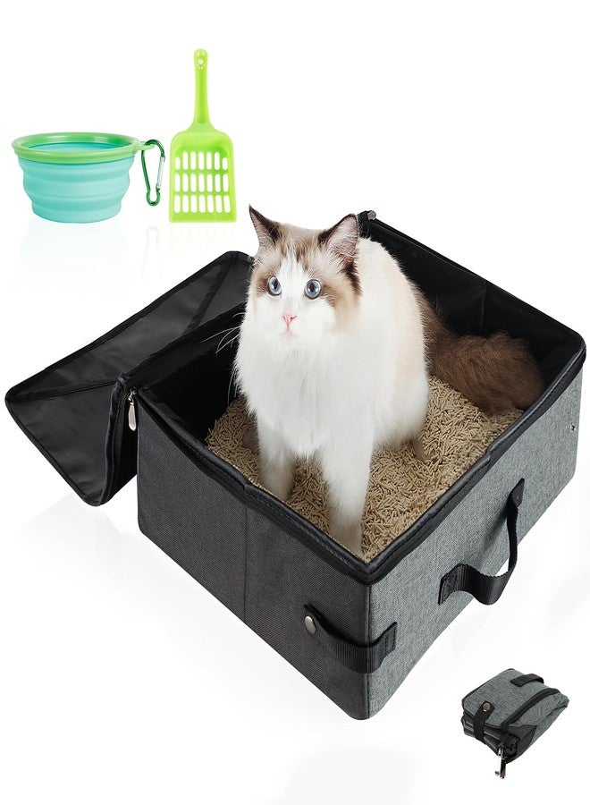 HiCaptain Portable Travel Litter Box for Cats, Leak Proof Collapsible Cat Litter Box with Lid, Easy to Carry Pet Cat Supplies for Car Travel Hotel Camping, Kitty Litter Box Includes Scoop Bowl - Image 1