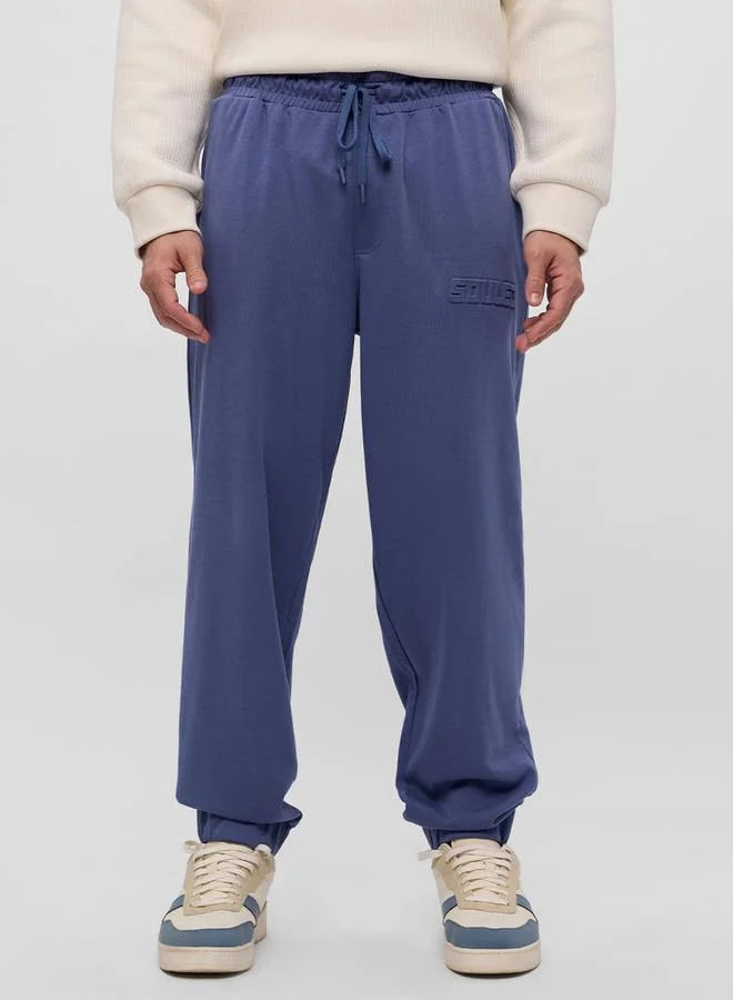 The Souled Store Men Blue Embossed Detail Oversized Joggers