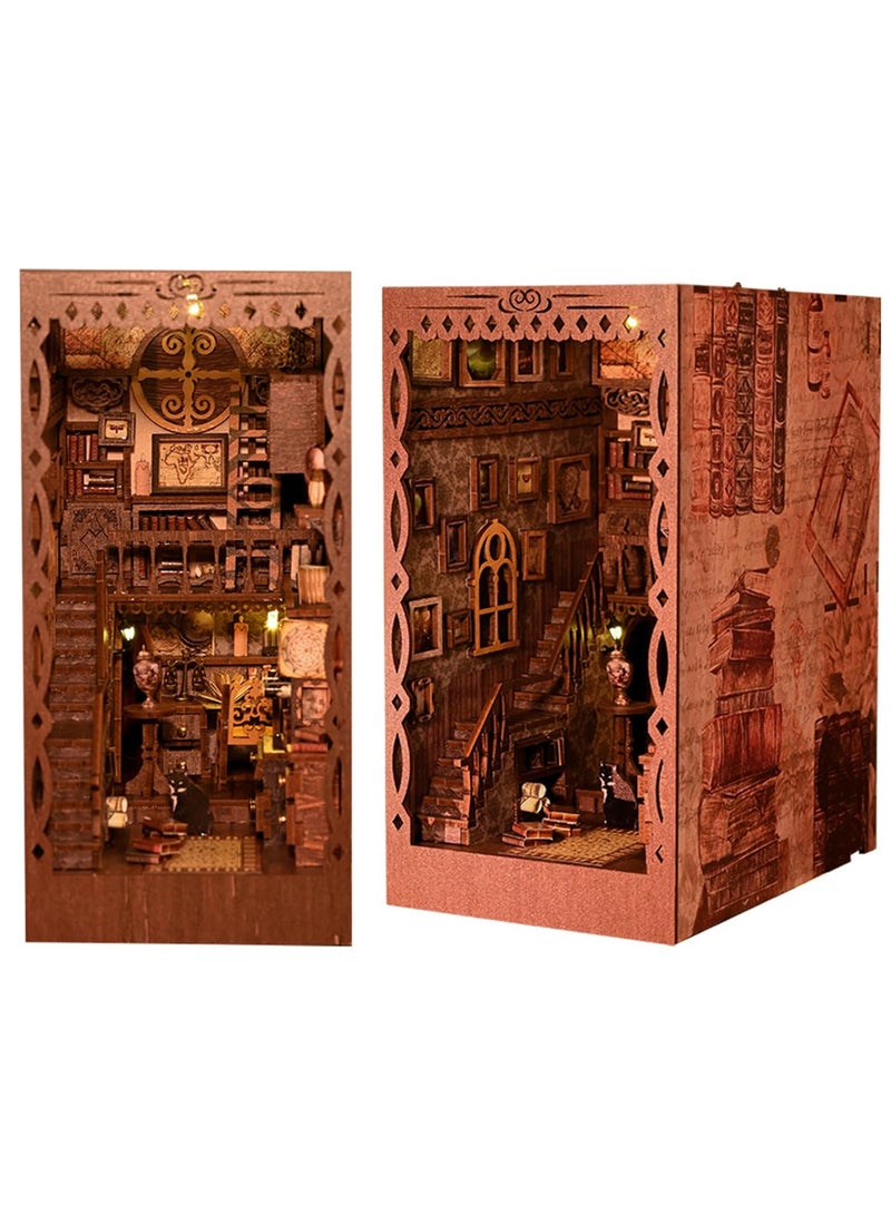 Creative DIY 3D Wooden Book Nook Kit with LED Light, Miniature Bookshelf Insert and Dollhouse Puzzle for Teens, Adults and Kids, Perfect Gift for Puzzle Lovers - Image 1