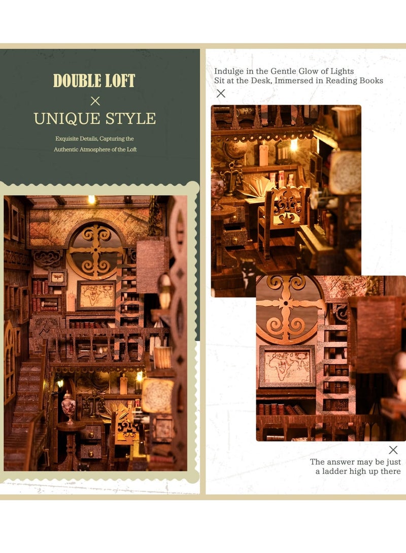 Creative DIY 3D Wooden Book Nook Kit with LED Light, Miniature Bookshelf Insert and Dollhouse Puzzle for Teens, Adults and Kids, Perfect Gift for Puzzle Lovers - Image 4