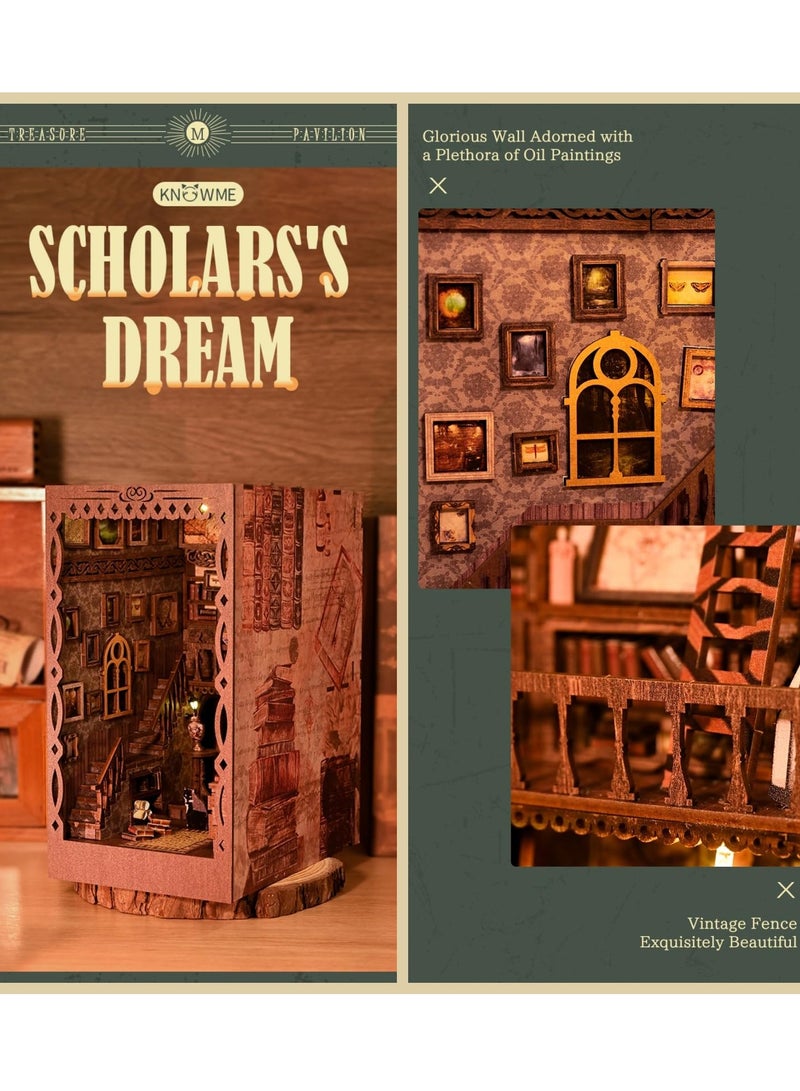Creative DIY 3D Wooden Book Nook Kit with LED Light, Miniature Bookshelf Insert and Dollhouse Puzzle for Teens, Adults and Kids, Perfect Gift for Puzzle Lovers - Image 3