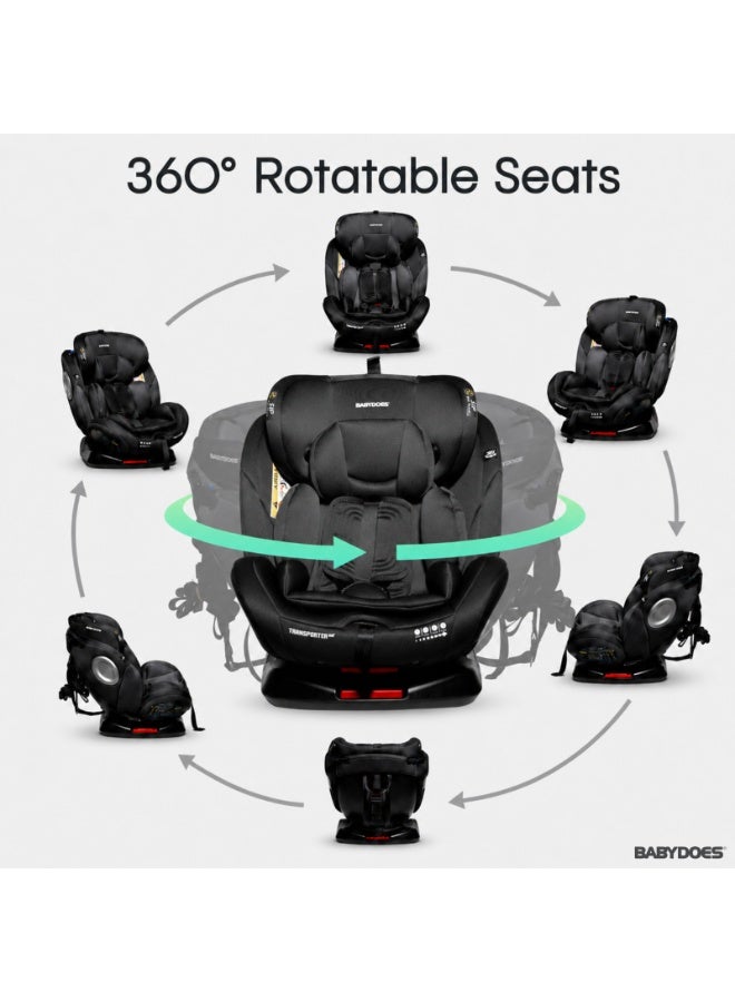 Babydoes Transporter 360° - Rotating Baby Car Seat with ISOFIX, Smart Safety Alarm, 0-12 Years, Up to 36 kg, Black - Image 2