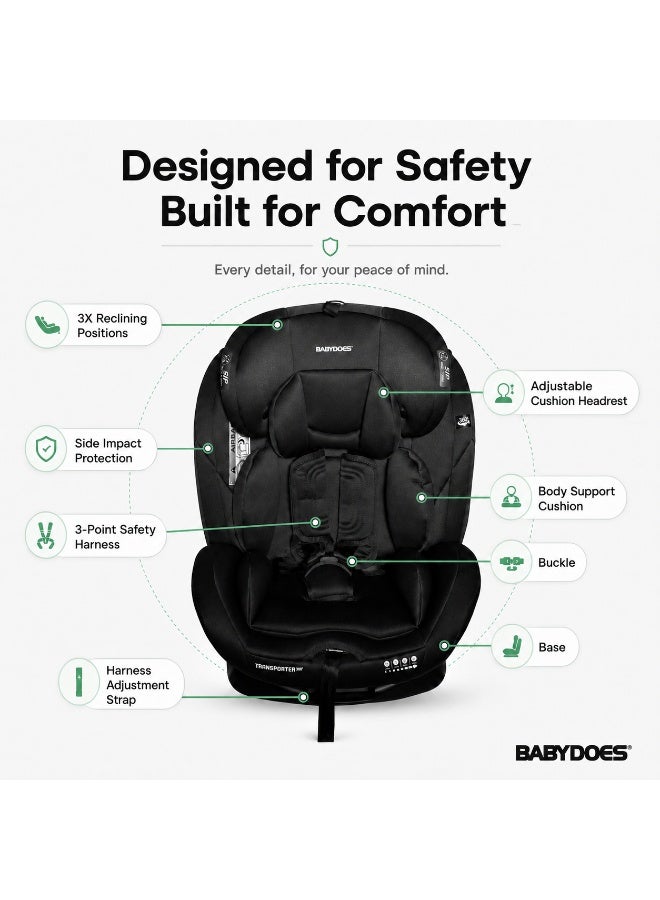 Babydoes Transporter 360° - Rotating Baby Car Seat with ISOFIX, Smart Safety Alarm, 0-12 Years, Up to 36 kg, Black - Image 3
