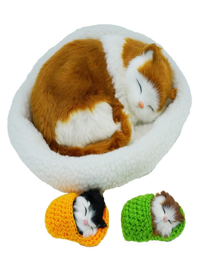 Coolayoung 3Pcs Sleeping Cats Toy, Breathing Cat on Cushion Mini and Kittens in Slipper Decor Hand Toy Gift for Kids Boys Girls (Block) - Image 1