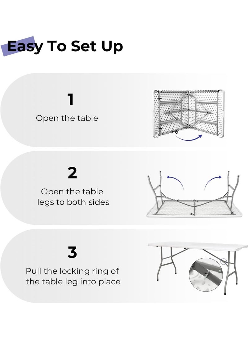 Foldable Plastic Table 6ft – Heavy-Duty & Space-Saving Dining Table – Ideal for Indoor & Outdoor Use - Image 3
