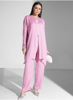 hayas closet Embellished Rushed Sleeve Shirt & Pant Set  - Image 5