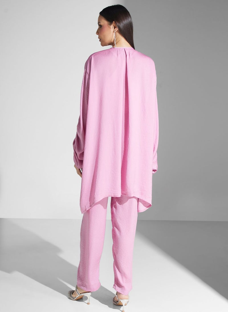 hayas closet Embellished Rushed Sleeve Shirt & Pant Set - Image 2