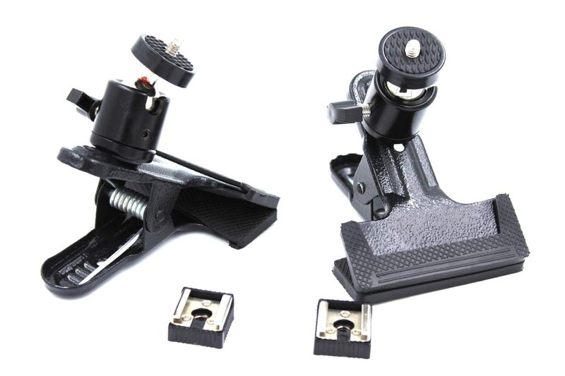 SHOPEE Flash Hot Shoe Heavy Duty Clip Clamp Flash Reflector Holder Mount with 360° Swivel Ball Head Standard 1/4" Screw for Light Stand Bracket DSLR Camera Flash Speedlite Tripod-2Pack - Image 1