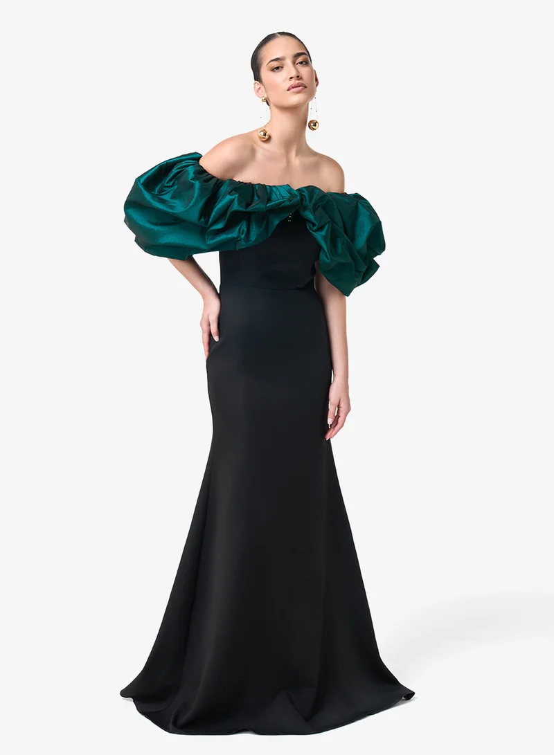 Threadz by Ajooni  Puffed Sleeve Detail Off Shoulder Maxi Dress for Women | Best Price UAE