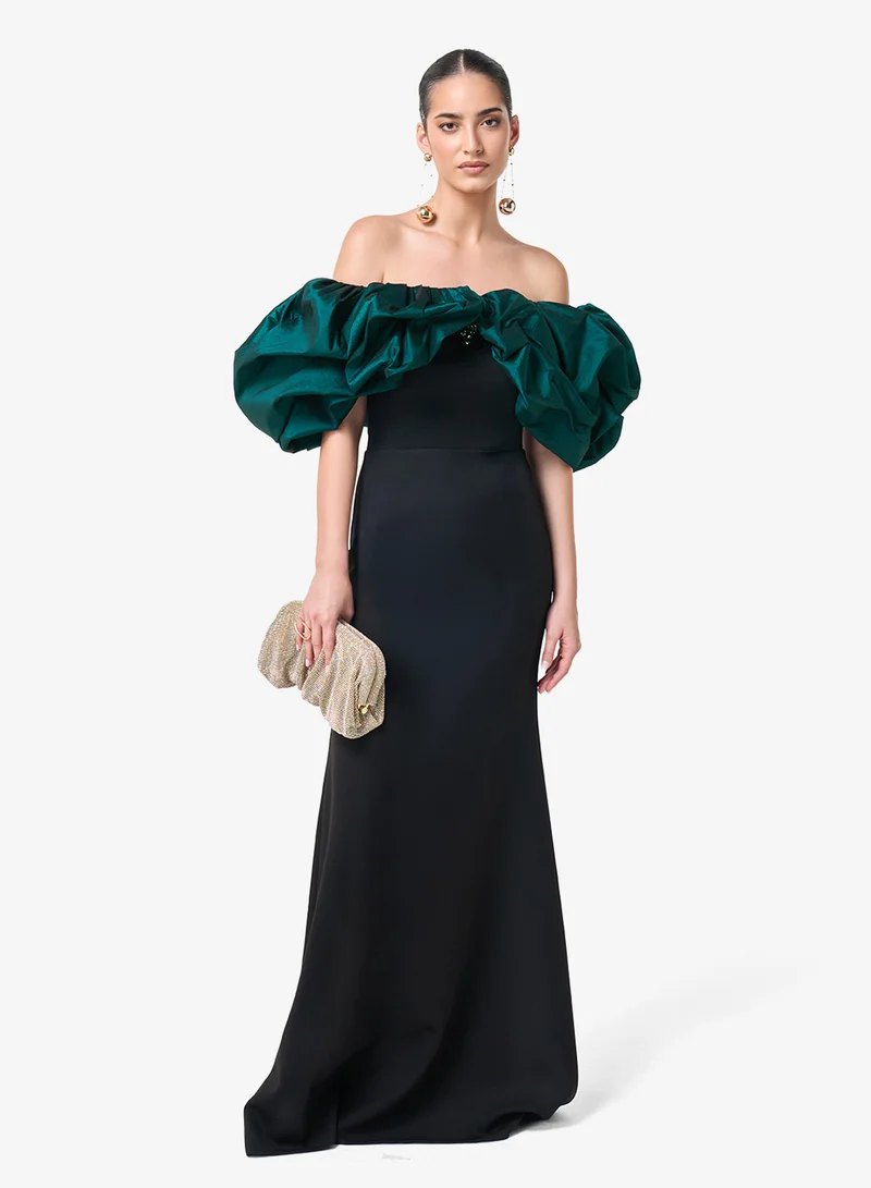 Threadz by Ajooni Puffed Sleeve Detail Off Shoulder Maxi Dress
