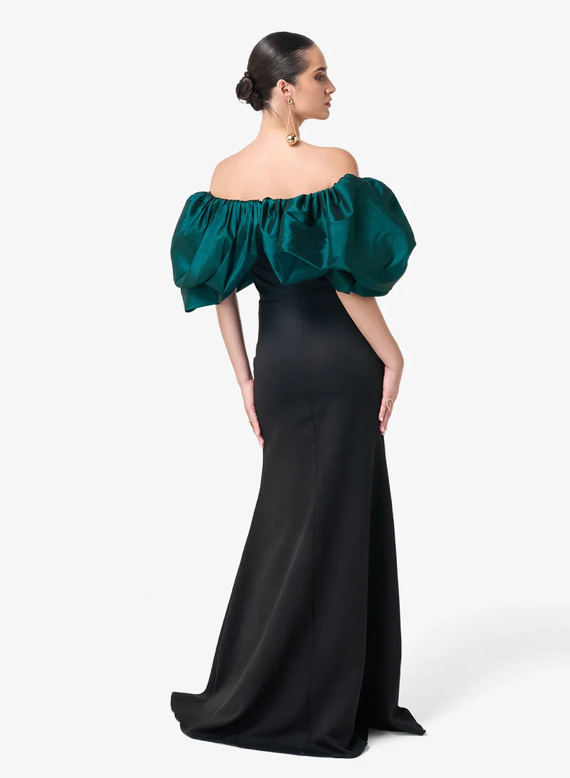 Threadz by Ajooni Puffed Sleeve Detail Off Shoulder Maxi Dress