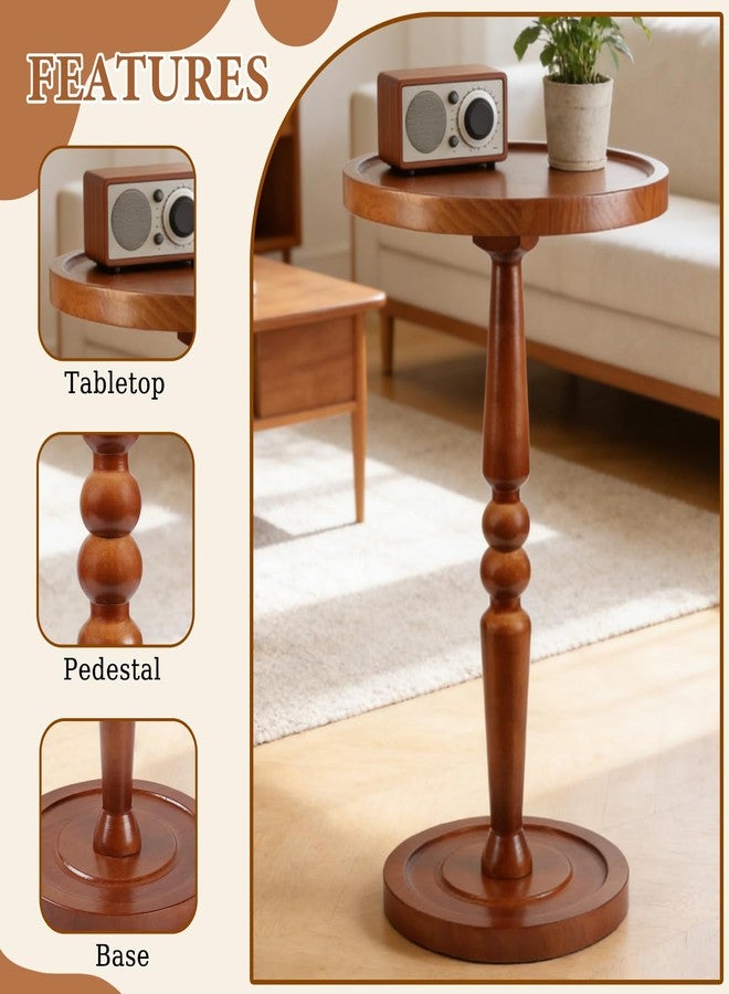 KJEC Small Side Table for Small Spaces, Rustic Circle End Table with Natural Solid Wooden Top, Pedestal and Leg, Walnut wood Accent Drink Tables for Livingroom, Bedroom, Sofa, Corner, Coffee, Office, Couch - Image 2