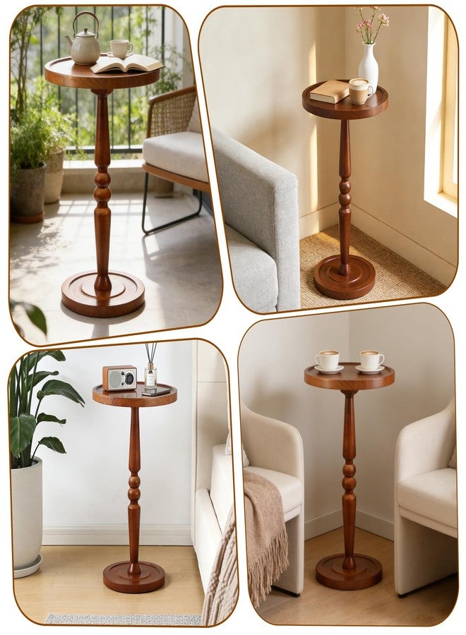 KJEC Small Side Table for Small Spaces, Rustic Circle End Table with Natural Solid Wooden Top, Pedestal and Leg, Walnut wood Accent Drink Tables for Livingroom, Bedroom, Sofa, Corner, Coffee, Office, Couch - Image 4