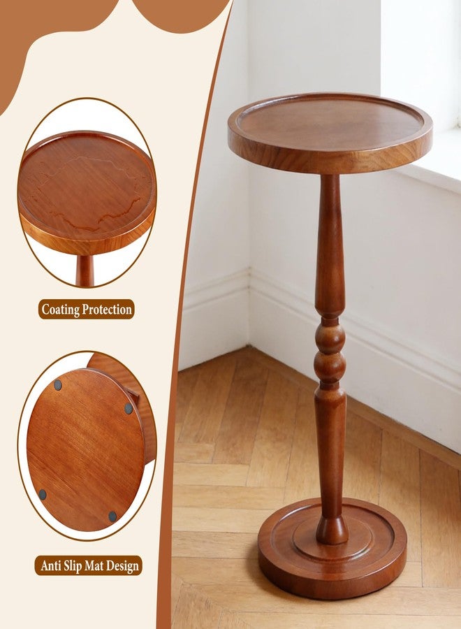 KJEC Small Side Table for Small Spaces, Rustic Circle End Table with Natural Solid Wooden Top, Pedestal and Leg, Walnut wood Accent Drink Tables for Livingroom, Bedroom, Sofa, Corner, Coffee, Office, Couch - Image 3