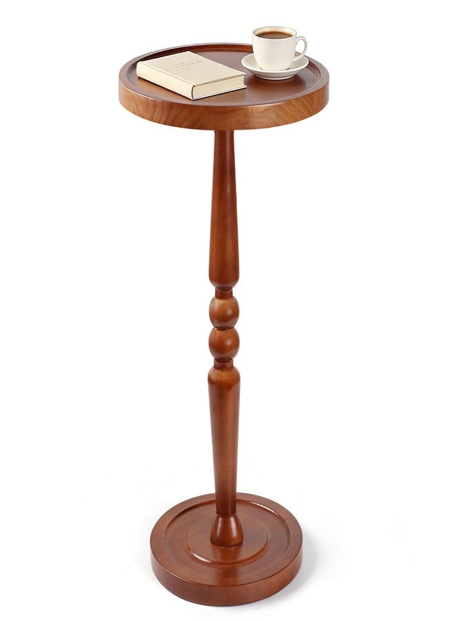 KJEC Small Side Table for Small Spaces, Rustic Circle End Table with Natural Solid Wooden Top, Pedestal and Leg, Walnut wood Accent Drink Tables for Livingroom, Bedroom, Sofa, Corner, Coffee, Office, Couch - Image 1