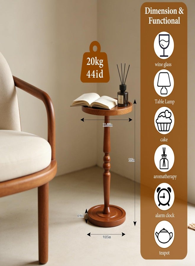 KJEC Small Side Table for Small Spaces, Rustic Circle End Table with Natural Solid Wooden Top, Pedestal and Leg, Walnut wood Accent Drink Tables for Livingroom, Bedroom, Sofa, Corner, Coffee, Office, Couch - Image 5